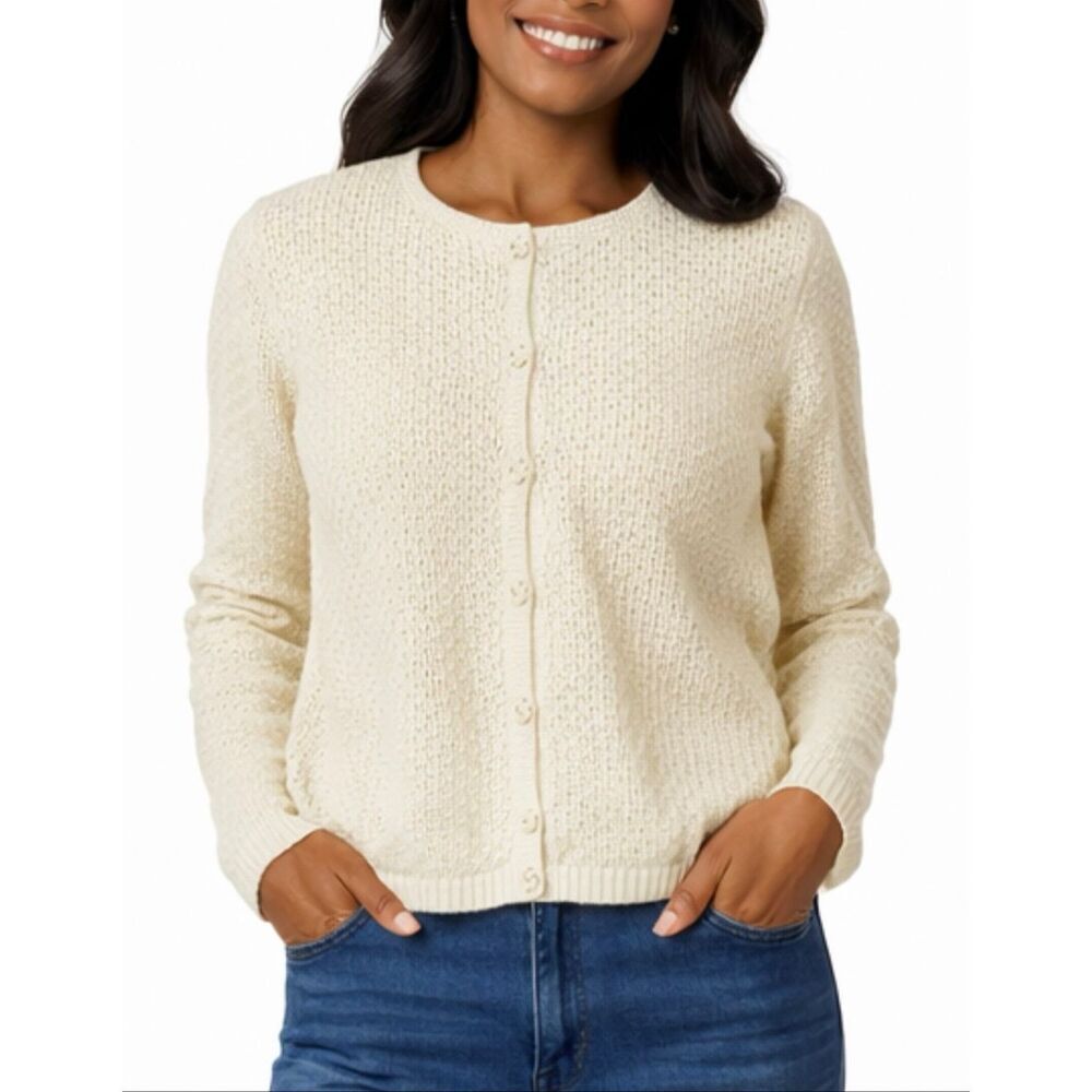 Vintage Cabin Creek ivory knit cardigan cotton Ramie blend small